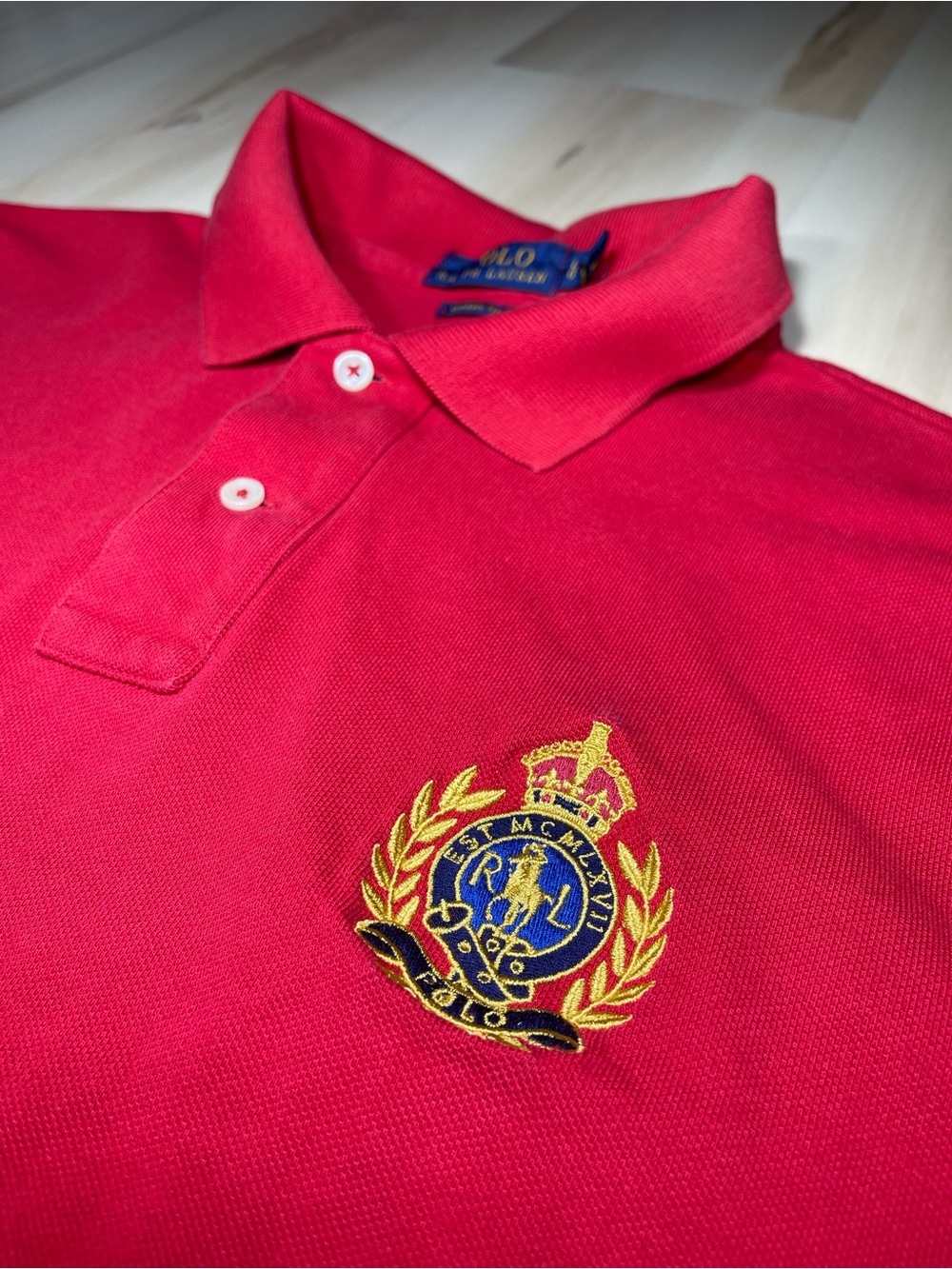 Polo Ralph Lauren Shirt Men’s Sz Large Polo Crest Cookie Patch Red Classic Fit